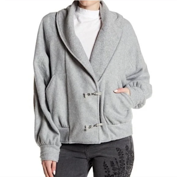 Free People Passage Jacket Soft Fleece Shawl Collar Slouchy Grey Size Small NWT - Picture 14 of 14